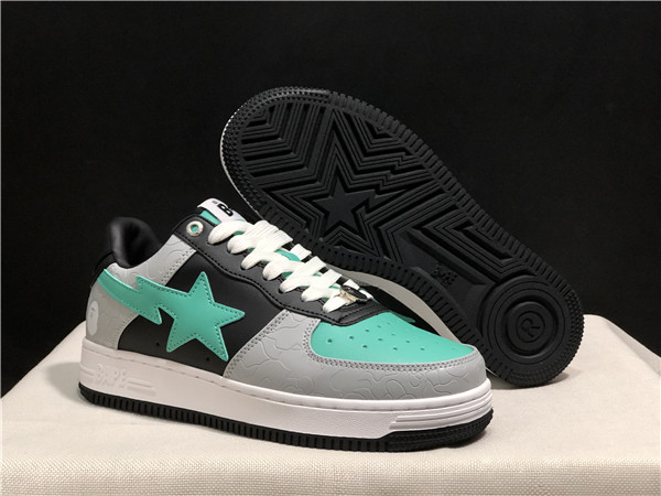 Men's Bape Sta Low Top Leather Gray/Black/Green Shoes 024